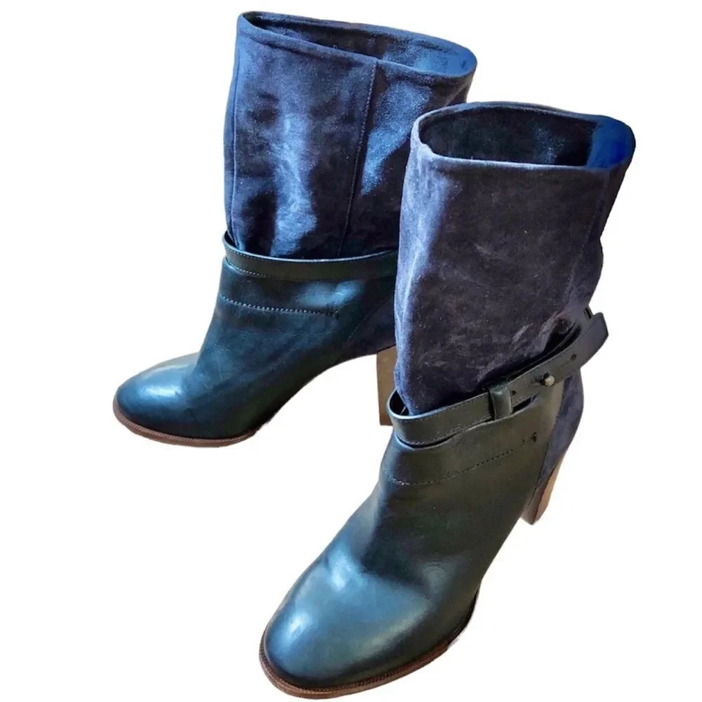 Vince Black Leather & Suede‎ Heeled Slip on Boots